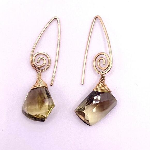Gold Filled Citrine Earrings Handmade with Faceted Crystal Stones - Picture 1 of 6